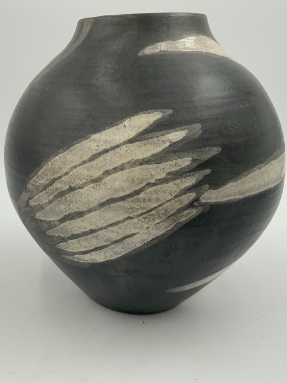 Signed Original Black Stoneware Vase with White Florals - Picture 7 of 9